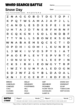 Printable Snow Day Word Search