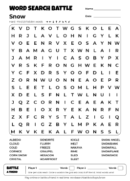 Printable Snow Word Search