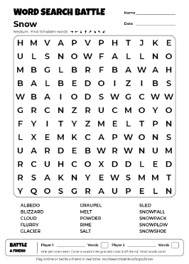 Printable Snow Word Search