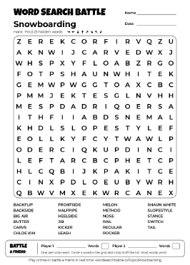 Printable Snowboarding Word Search