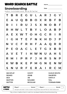 Printable Snowboarding Word Search