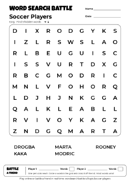 Printable Soccer Players Word Search