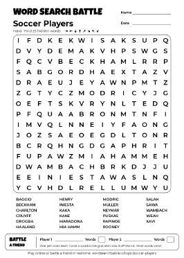Printable Soccer Players Word Search