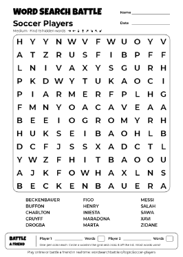 Printable Soccer Players Word Search