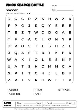 Printable Easy Soccer Word Search