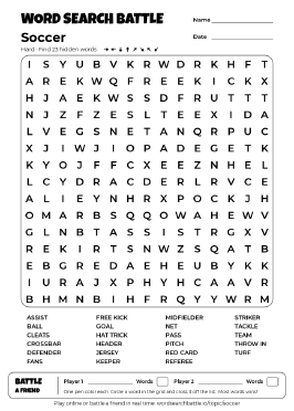 Printable Hard Soccer Word Search