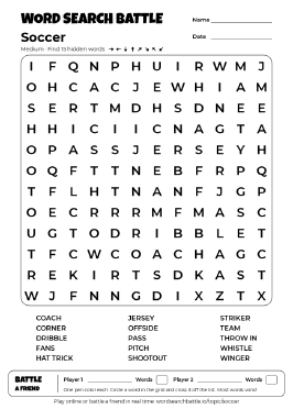 Printable Medium Soccer Word Search
