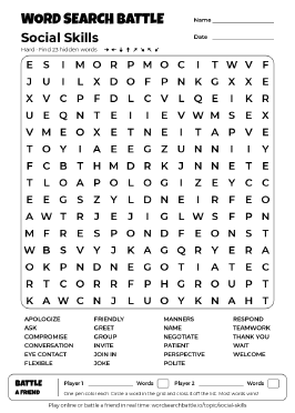 Printable Social Skills Word Search