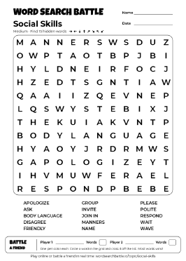 Printable Social Skills Word Search