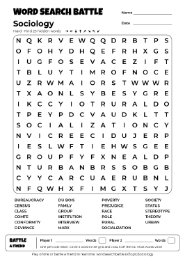 Printable Sociology Word Search Preview