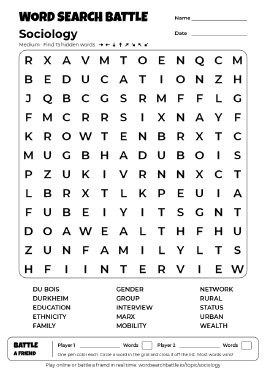 Printable Sociology Word Search