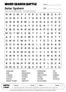 Printable Solar System Word Search