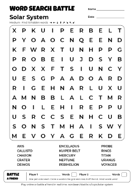 Printable Solar System Word Search