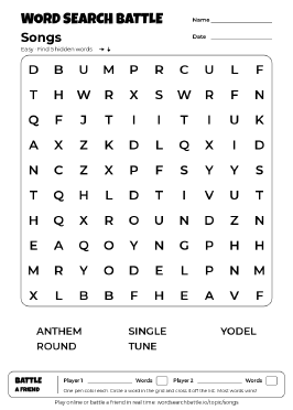 Printable Songs Word Search