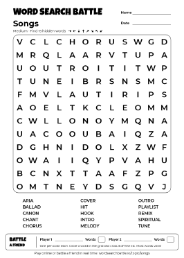 Printable Songs Word Search