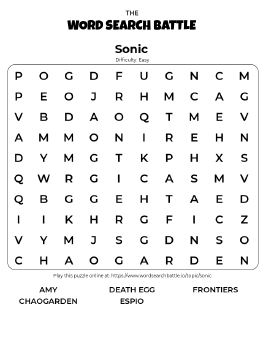 Printable Sonic Word Search