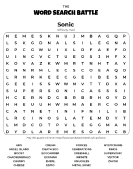 Printable Sonic Word Search
