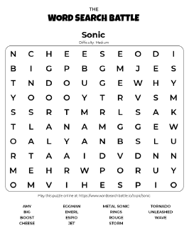Printable Sonic Word Search