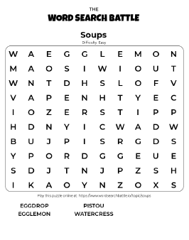 Printable Soups Word Search