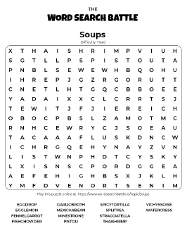Printable Soups Word Search
