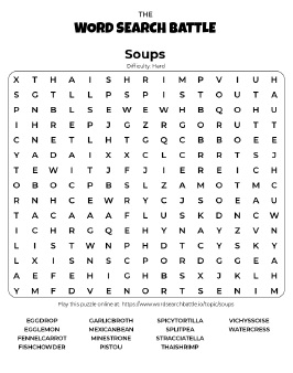 Printable Hard Soups Word Search