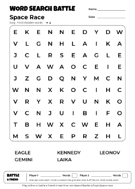 Printable Easy Space Race Word Search