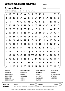 Printable Hard Space Race Word Search