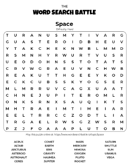 Printable Space Word Search