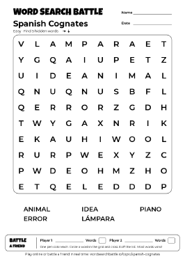 Printable Easy Spanish Cognates Word Search