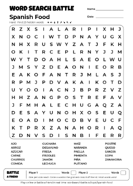 Printable Spanish Food Word Search