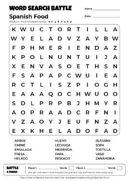 Printable Spanish Food Word Search Preview