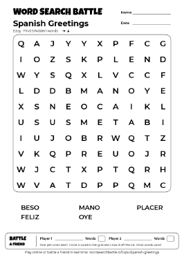 Printable Spanish Greetings Word Search