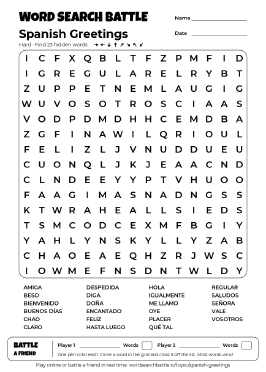 Printable Spanish Greetings Word Search