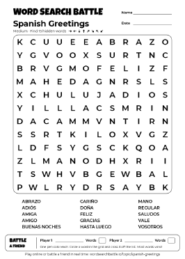 Printable Spanish Greetings Word Search