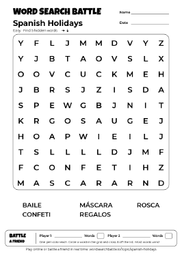 Printable Easy Spanish Holidays Word Search
