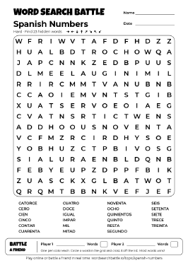 Printable Spanish Numbers Word Search