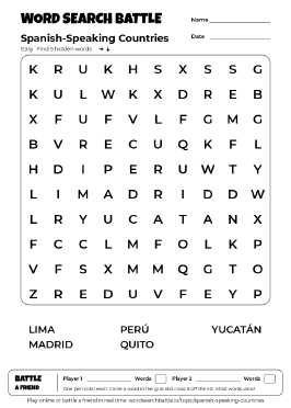 Printable Spanish-Speaking Countries Word Search