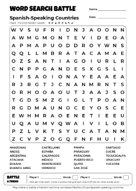 Printable Spanish-Speaking Countries Word Search