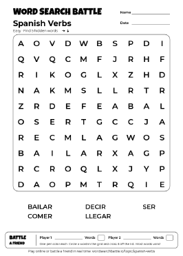 Printable Spanish Verbs Word Search