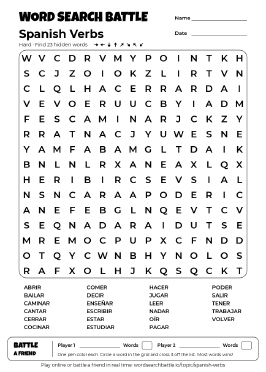 Printable Spanish Verbs Word Search