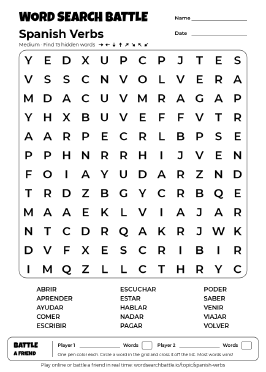Printable Spanish Verbs Word Search Preview
