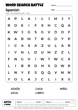 Printable Easy Spanish Word Search