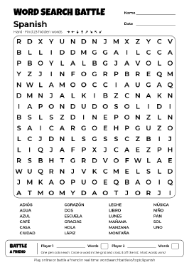 Printable Hard Spanish Word Search
