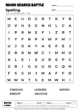 Printable Spelling Word Search