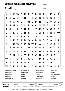 Printable Spelling Word Search