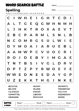 Printable Spelling Word Search