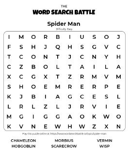 Printable Spider Man Word Search