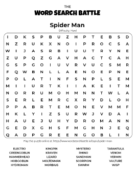 Printable Spider Man Word Search