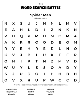 Printable Spider Man Word Search Preview