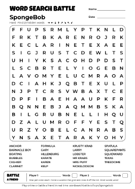 Printable SpongeBob Word Search